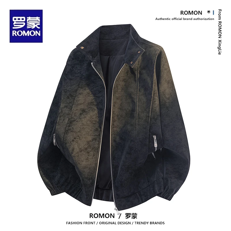 Romon/罗蒙男士皮衣冬季加绒加厚保暖防风翻领皮夹克时尚防寒外套