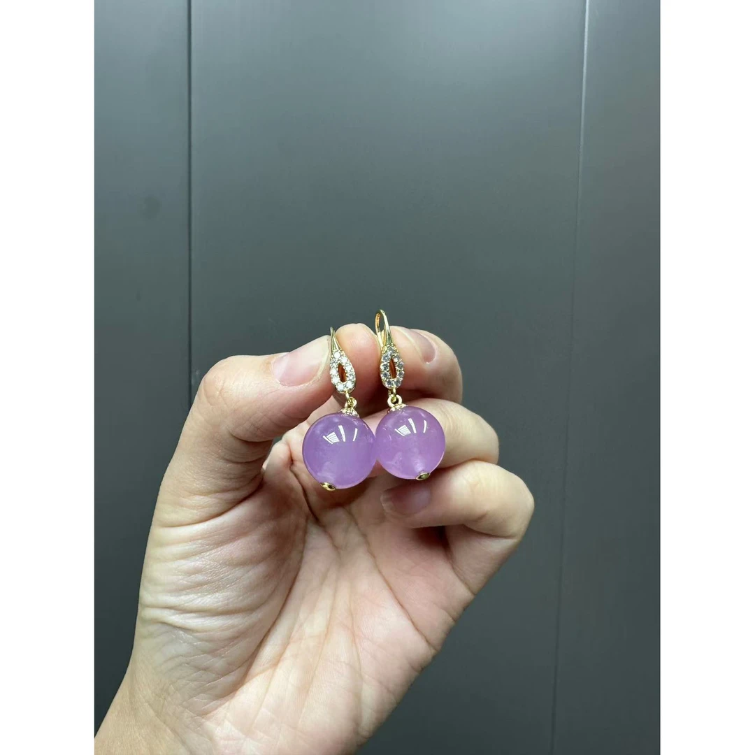 翡翠紫翡14k满钻圆珠耳钩