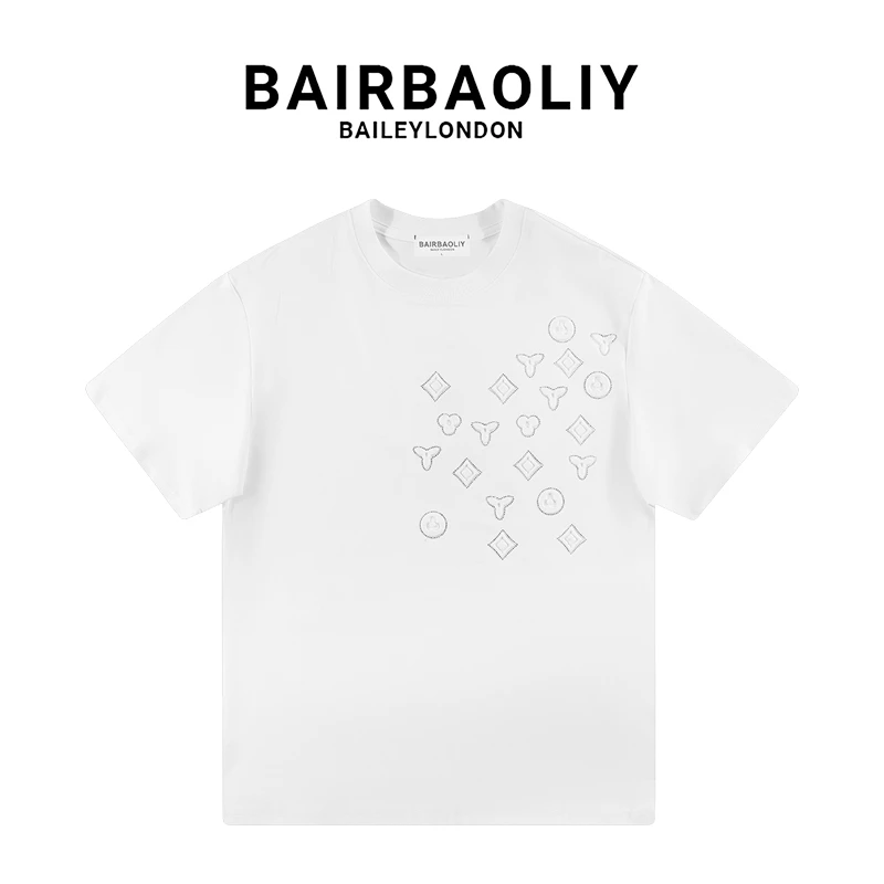 BAIRBAOLIY大牌品质感闪钻立体钢印短袖简约时尚高级感潮流T恤男