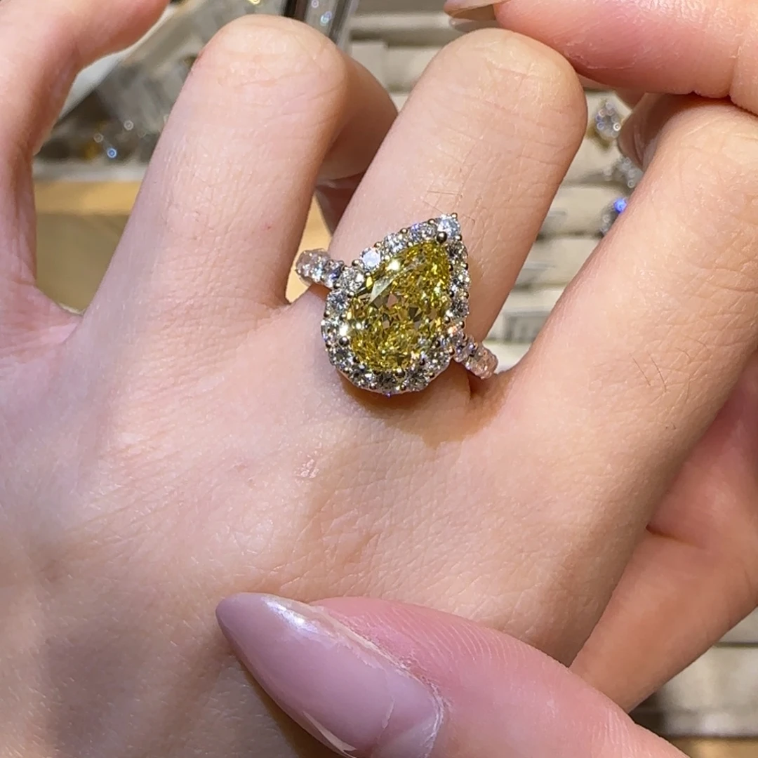 实验室培育钻石合金水滴黄钻围镶3卡 艳彩黄vvs