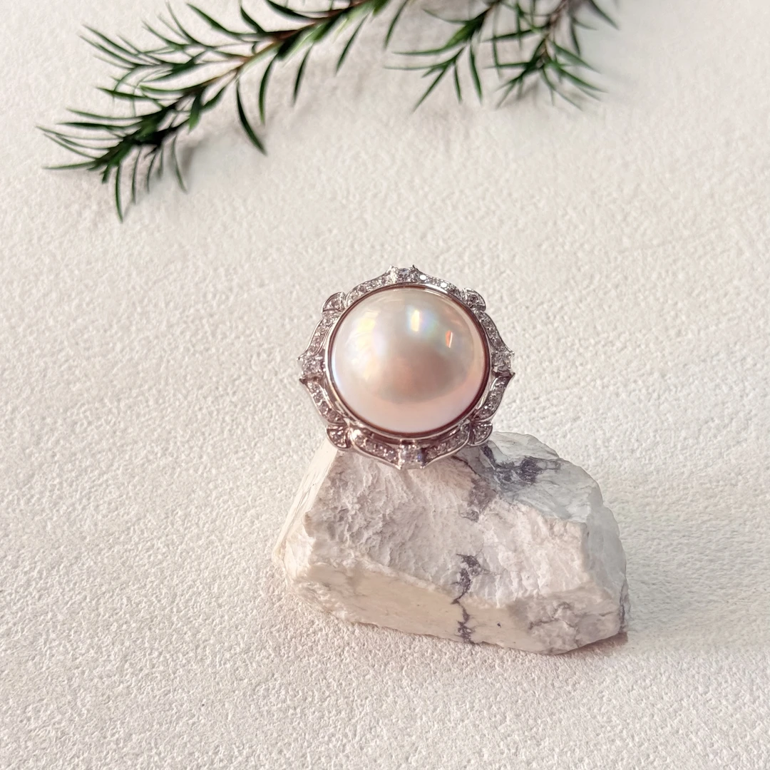 【六六中古】孤品s925海水马贝珠开口戒指aj5265珠子卡18