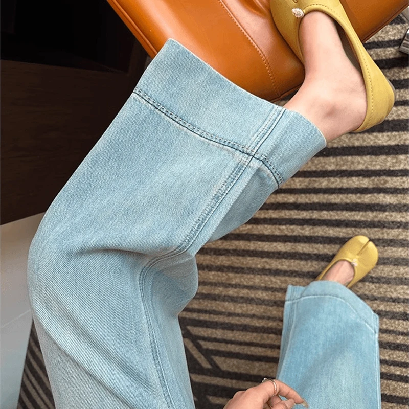 浅色高腰九分直筒牛仔裤女2025新款夏薄款大码显瘦小个子烟管裤子