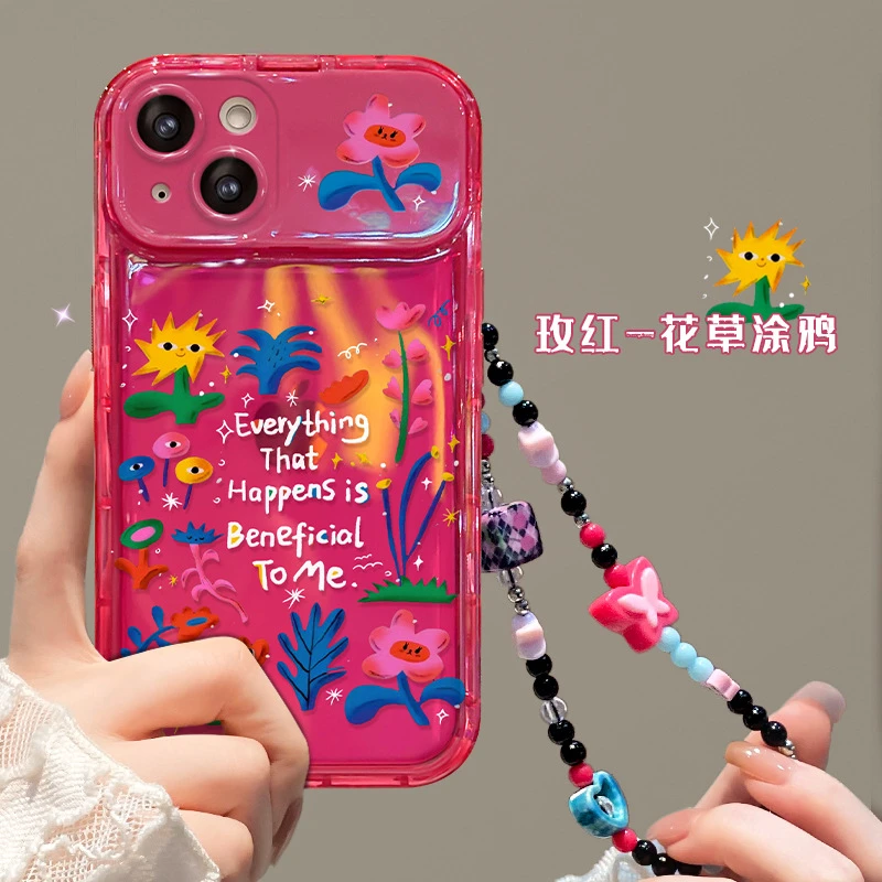 满屏可爱花草链条适用15手机壳iphone13promax翻盖镜子xs全包