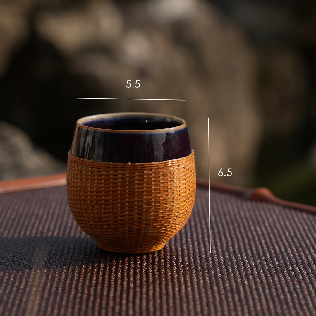 【竹丝扣瓷杯】非遗竹丝扣瓷杯手工艺品竹编主人杯茶道器具家用茶室