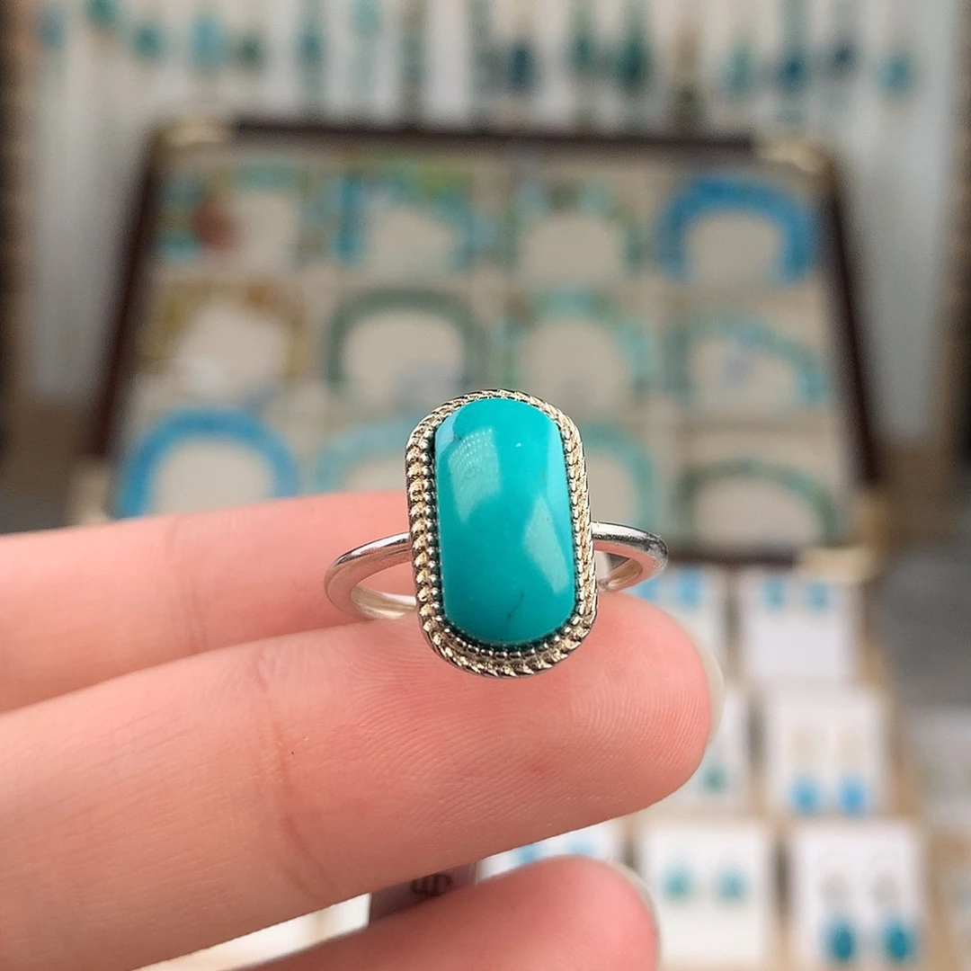 绿松石银S925镶嵌戒指