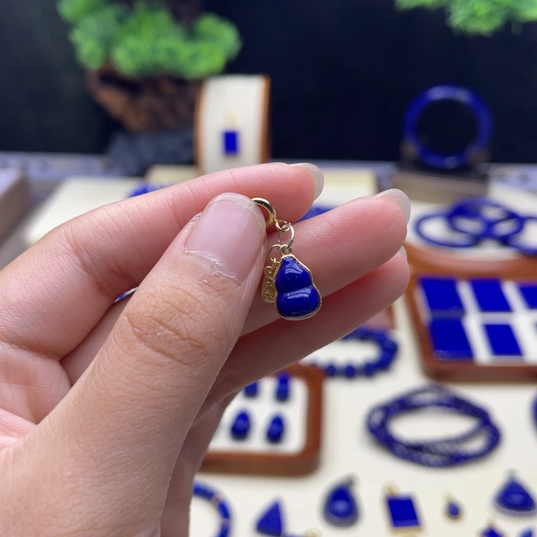 银S925镀金镶嵌青金石葫芦滴流