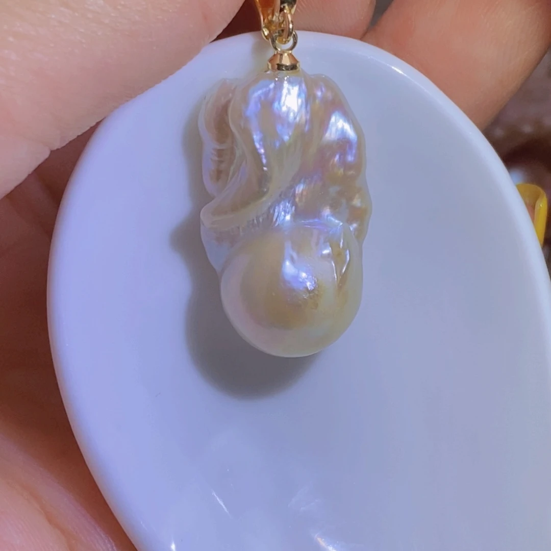 银S925镶嵌淡水珍珠天然淡水珍珠无染色无优化