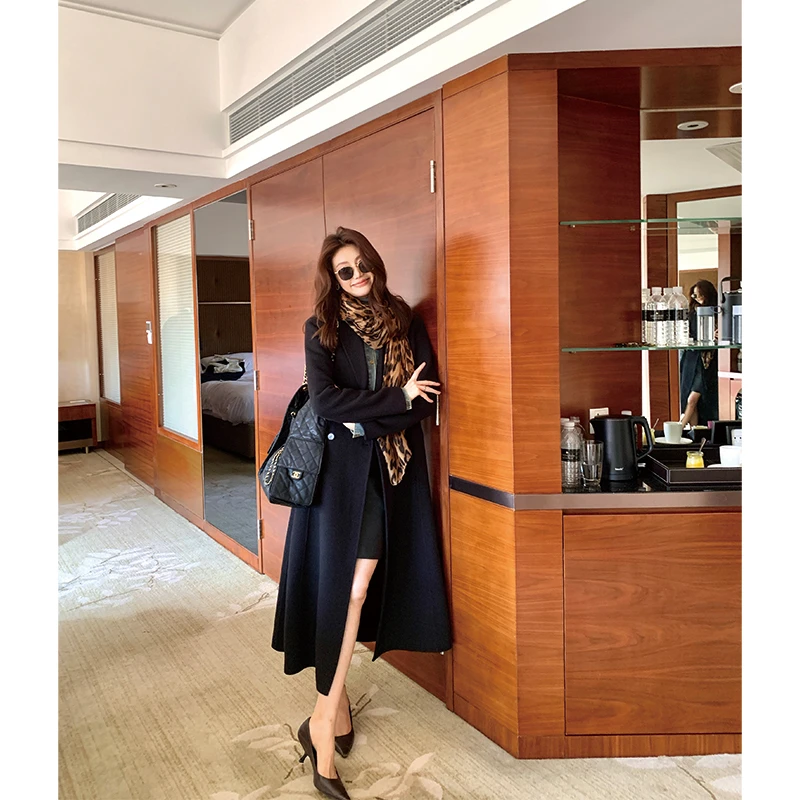 【ALONE SAVOR】龍喜儿月落乌啼赫本风羊绒收腰呢大衣J434