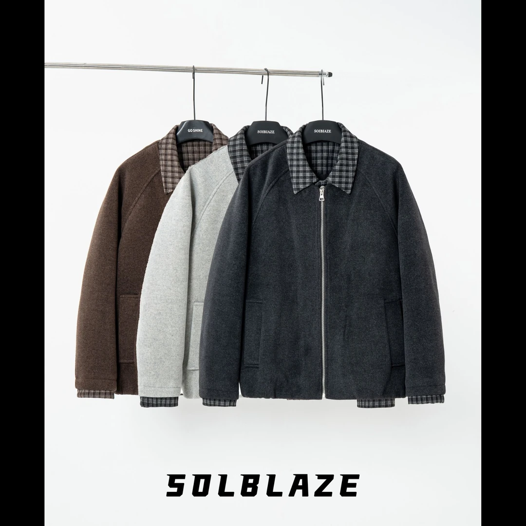 秋冬男士新时尚翻领假两件通勤夹克轻奢风短款外套