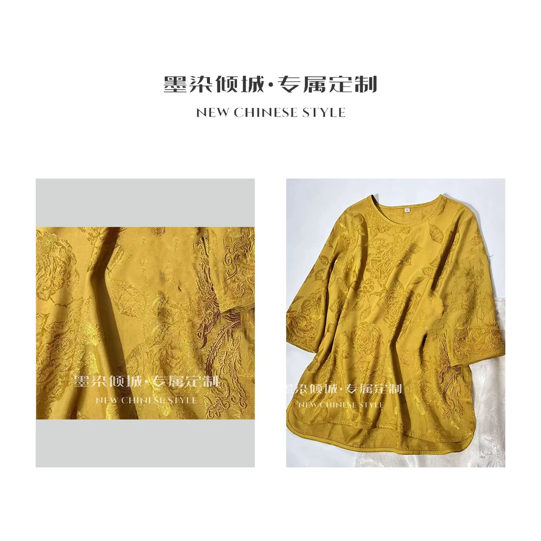 耀金·小衫-高定新中式圆领宽松禅意本色刺绣上衣