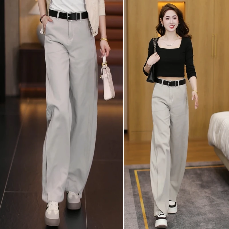 高品质莫兰迪灰牛仔裤女弯刀裤春夏季2025新款高腰显瘦直筒阔腿裤