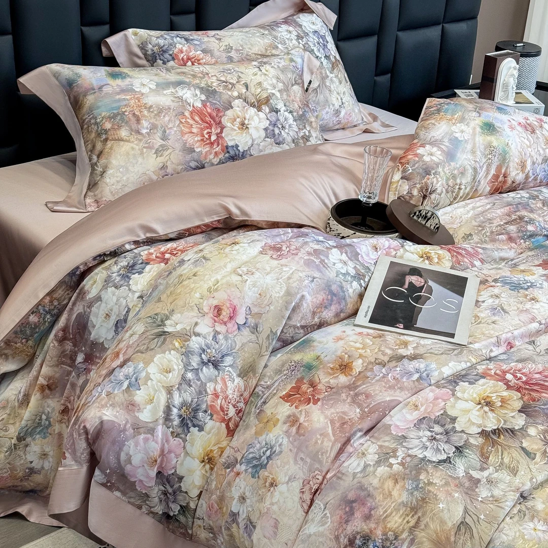 绢夫人推荐/莫奈花园/高奢天丝数码印花四件套轻奢高档