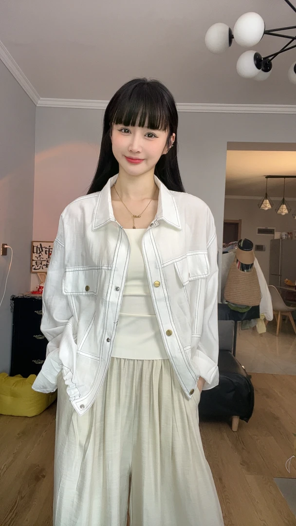 2520-S法式防晒衣翻领衬衫短外套工装夹克抽绳显瘦休闲百搭宽松