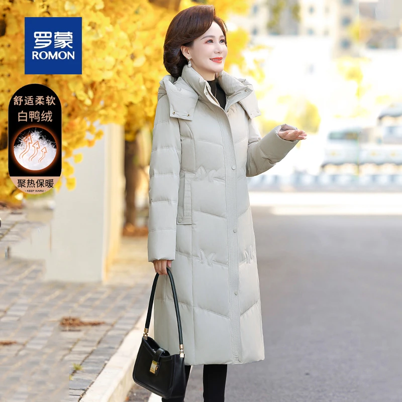 罗蒙气质长款妈妈冬装羽绒服女新款时尚休闲显瘦中老年保暖外套