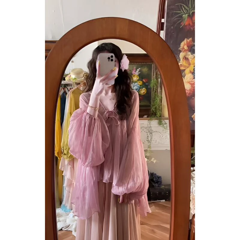 法式独特欧若风初春洋气甜美夏天气质长袖上衣高腰纯欲慵懒风女装