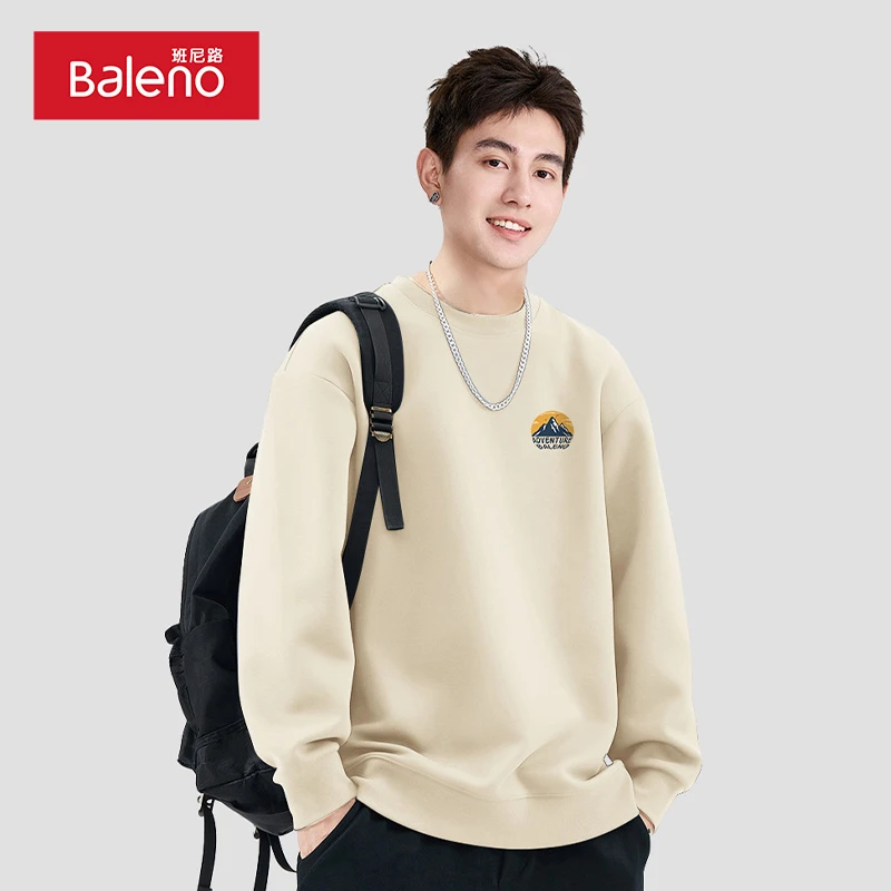 班尼路日系复古卫衣男时尚百搭圆领套头2025新款春秋款打底衫PC