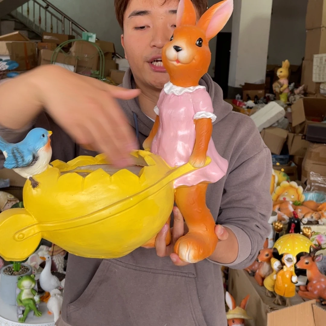 【闪购商品】陶瓷摆件小鸟推车兔摆件