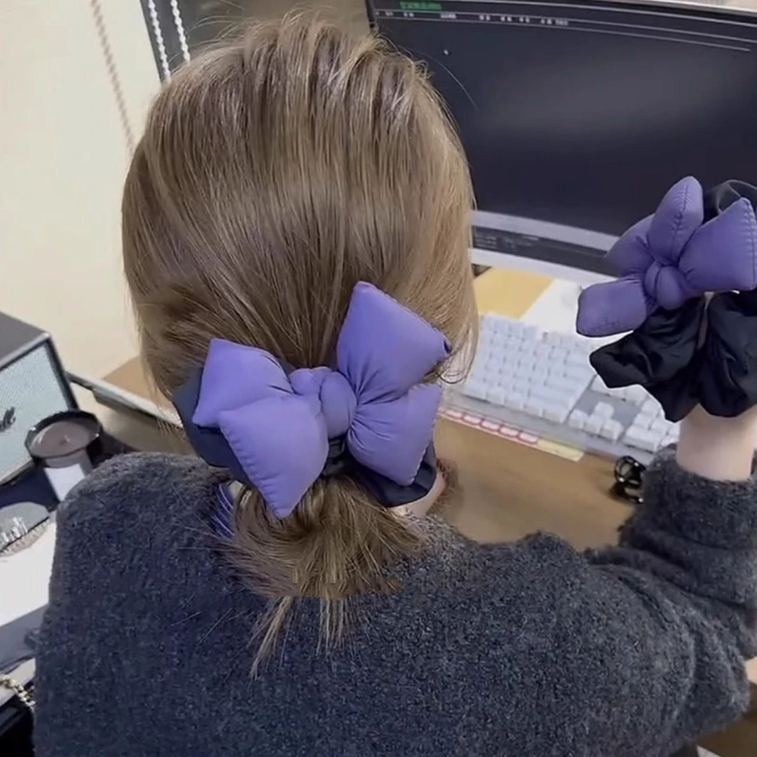 高级蓬蓬立体面包黑色蝴蝶结大肠发圈韩国充棉丸子头发绳网红头绳