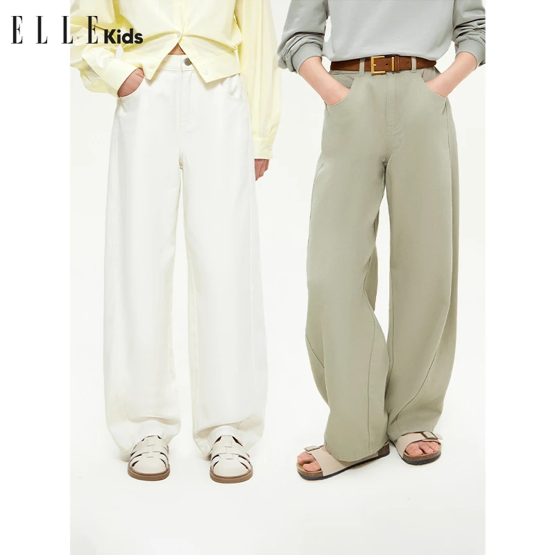 ELLE KIDS阔腿休闲刺绣牛仔裤女儿童春秋季智性通勤风裤子C3