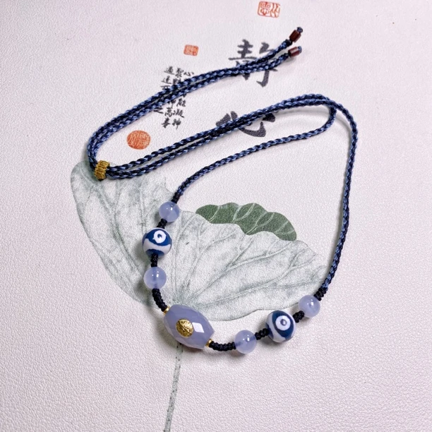 玛瑙锁骨链镶嵌黄财财项链手编绳个性设计颈饰