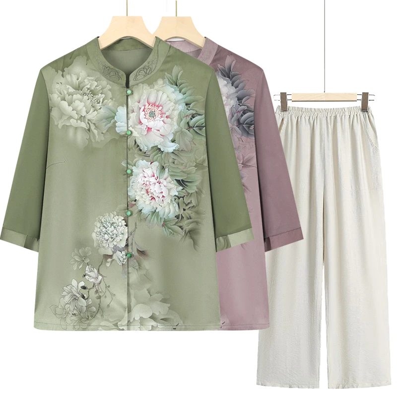 妈妈装夏装新中式衬衫中老年人女装奶奶新款洋气老人衣服太太开衫