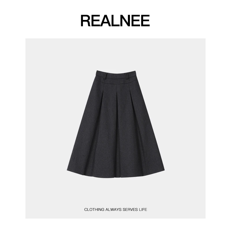 REALNEEI【梵蒂冈】眻毛格雷系高级质感高腰A字显瘦秋冬半裙04320