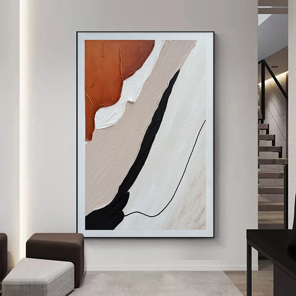 黑白线条纯手绘油画现代沙发极简抽象装饰画入户玄关走廊过道挂画