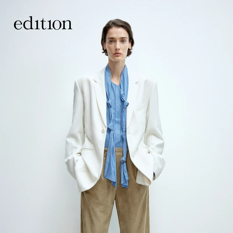 【商场同款新品】edition2025春季蓝白格纹飘带领衬衫#EBE1TOP047