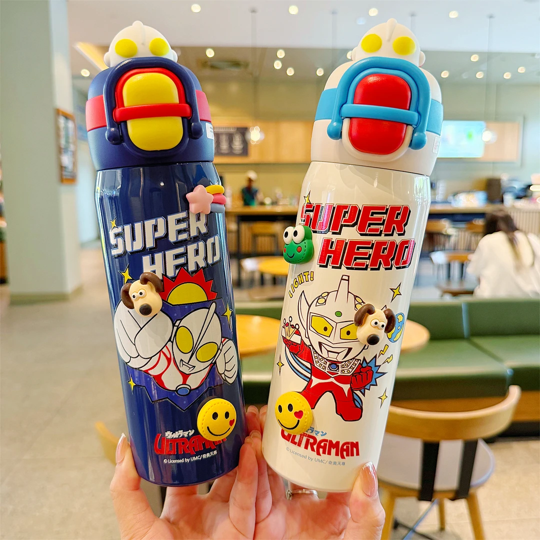 奥特曼儿童吸管双饮保温杯男女孩上学专用水杯学生卡通大容量杯子