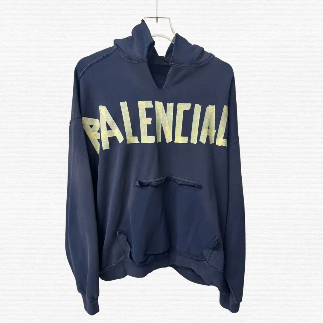 99新 Balenciaga/巴黎世家 胶带连帽卫衣/S码/衣领裁剪