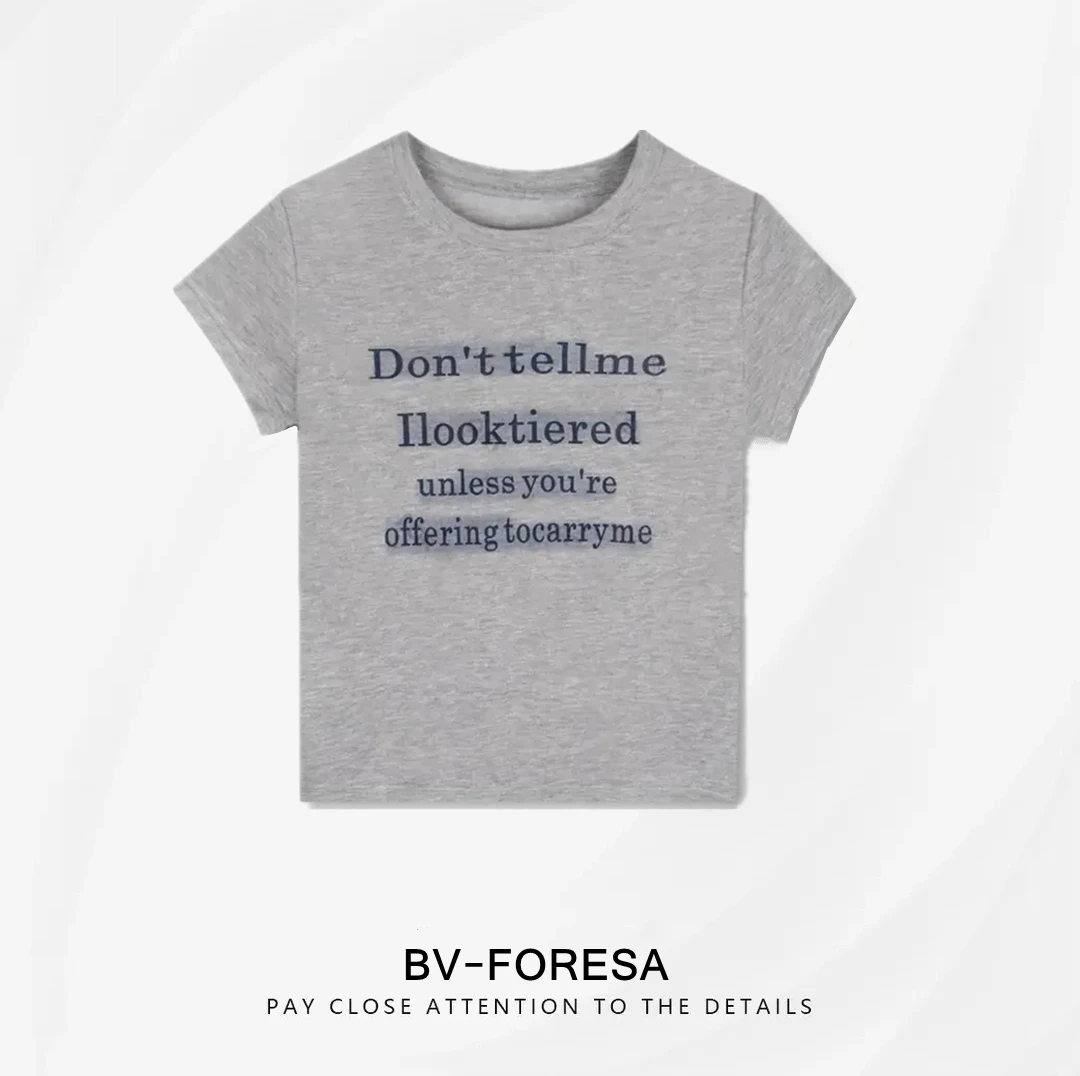 “漫画字母”夏季薄款纯欲高级减龄显瘦棉质修身短袖T恤女BV-FORESA