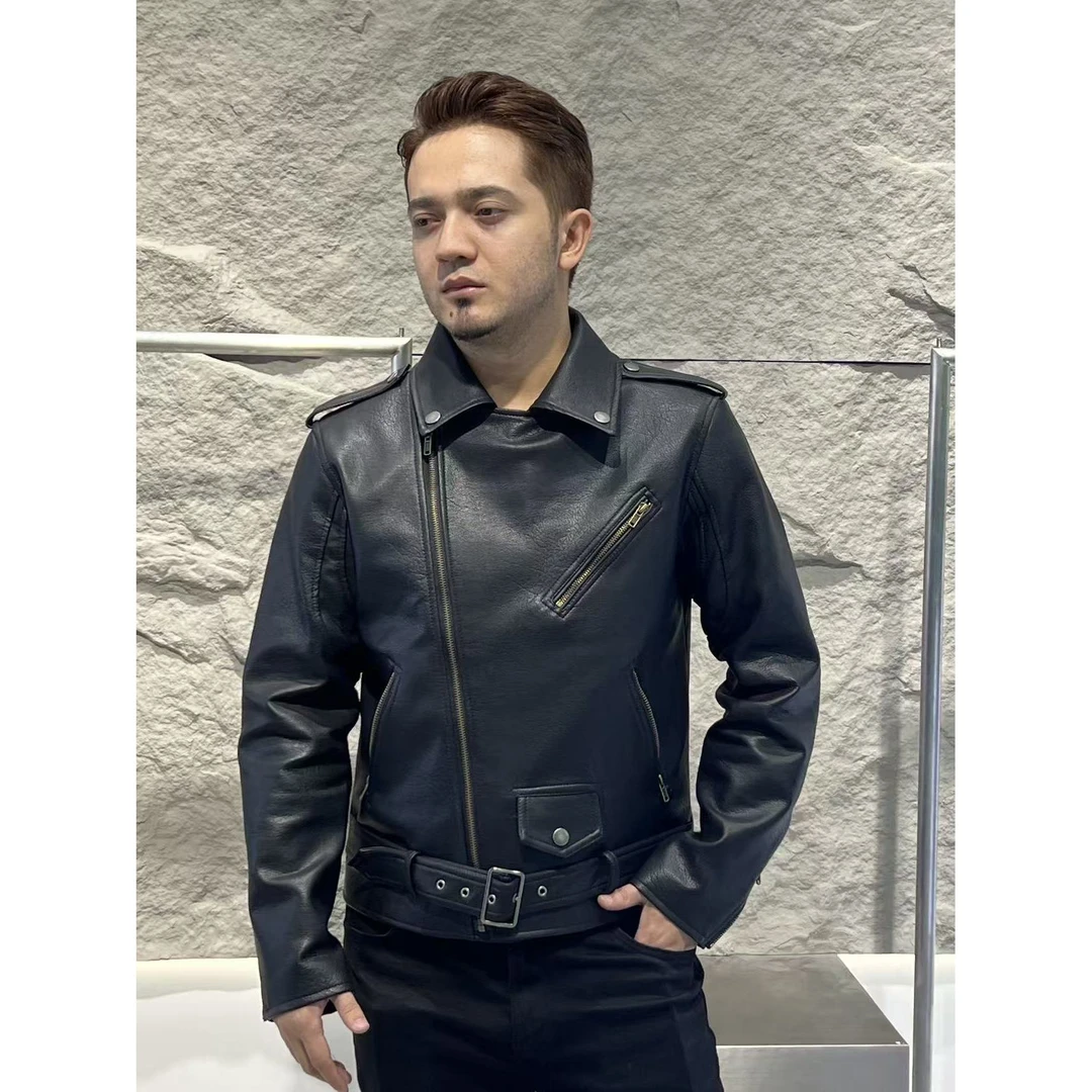 秋冬款高级感外套翻领立领机车服男士美式复古休闲皮衣82511