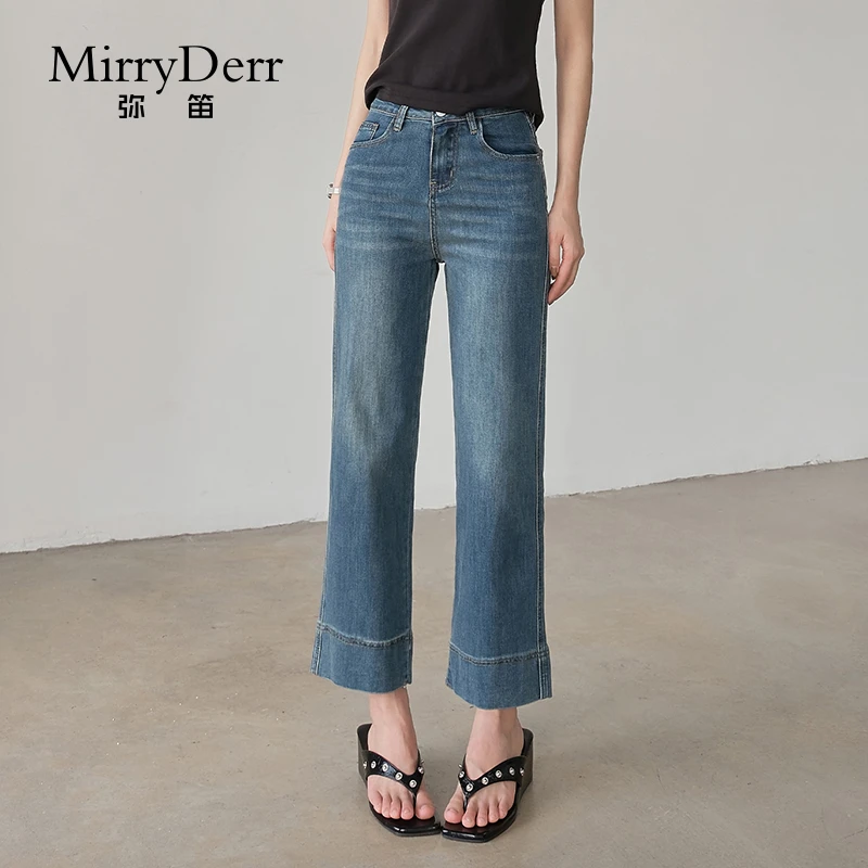 MirryDerr/弥笛高腰百搭牛仔裤女2025夏季新款修身显瘦九分直筒裤
