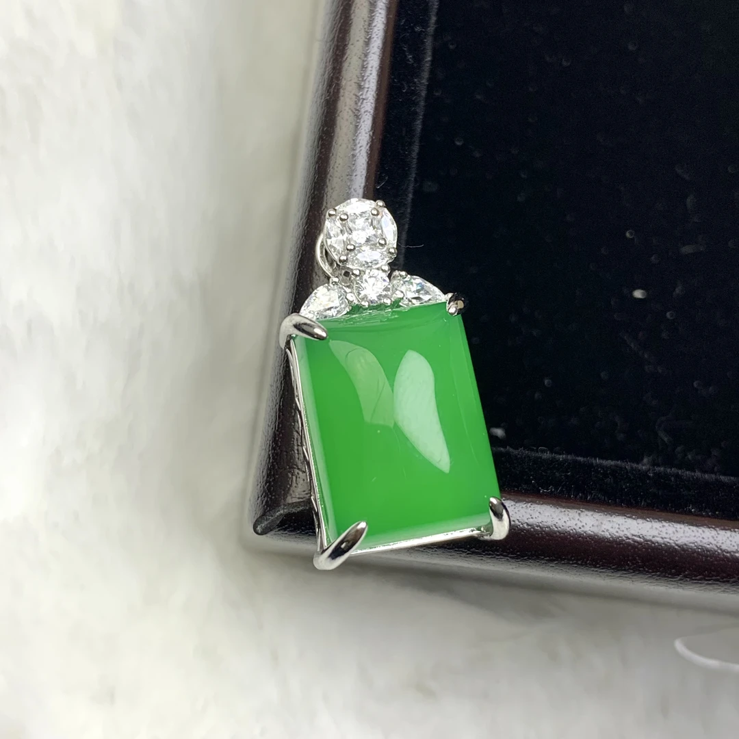 无事牌｜天然绿玉髓 镶嵌款吊坠 银S925镀金