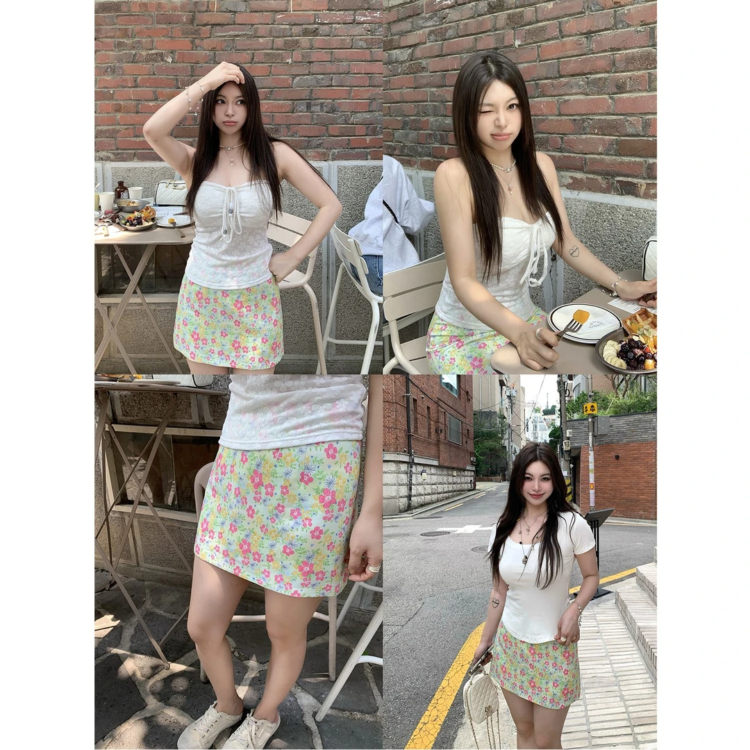 野生辣辣 香缇少女 微胖mm小清新碎花短裙夏季a字大码包臀裙