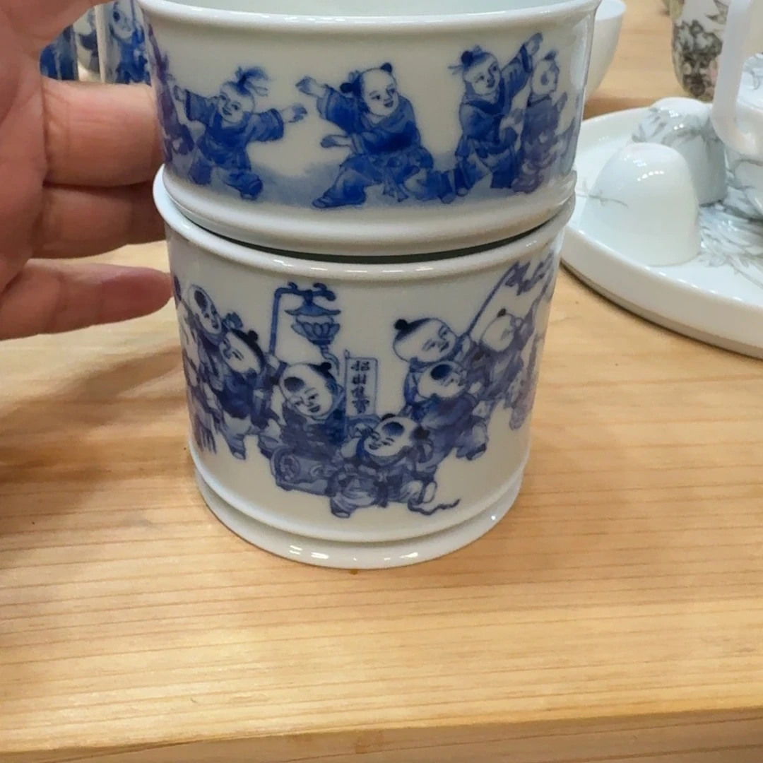 谁***妇景德镇陶瓷手绘童子单杯两只