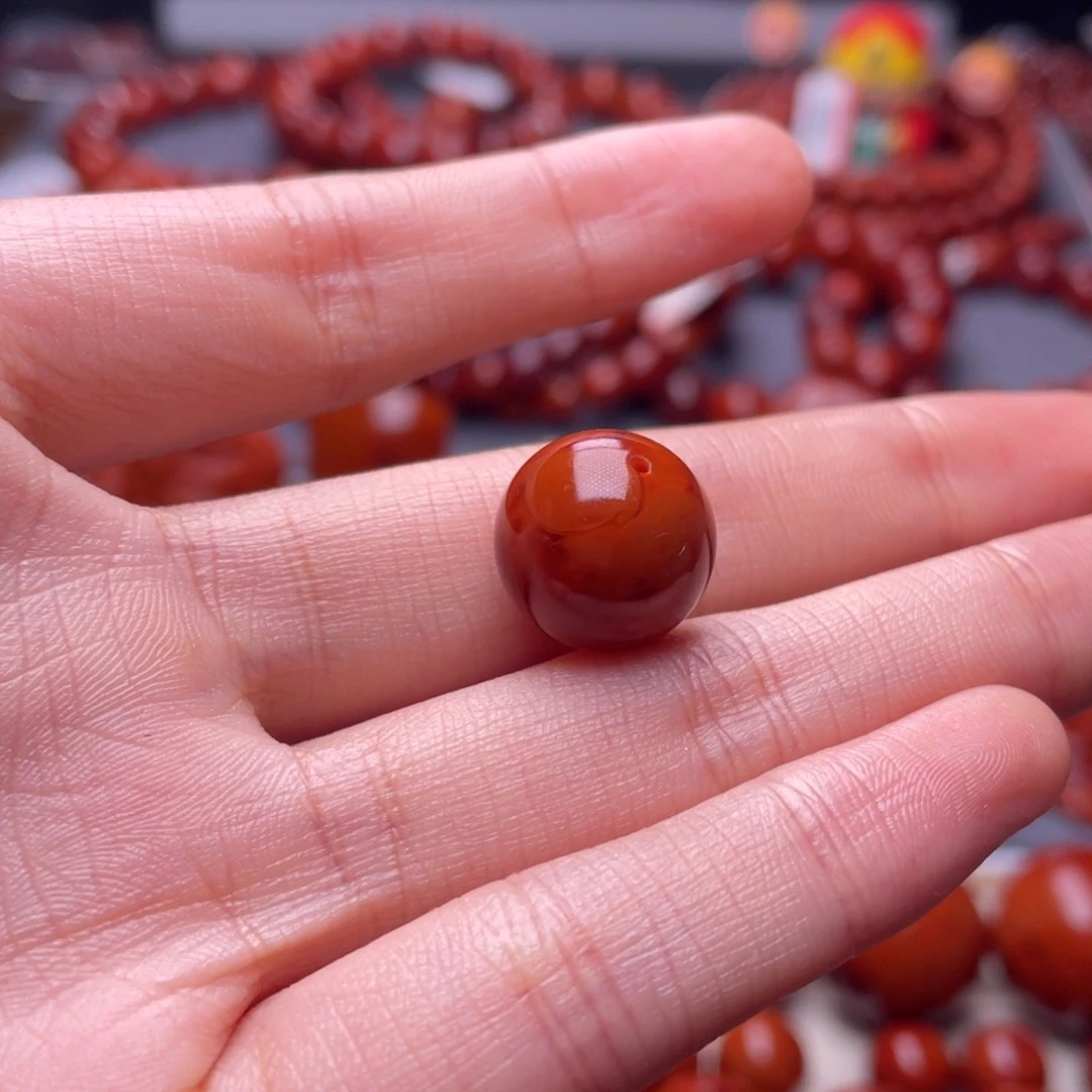 南红玛瑙其他未镶嵌小***邓14mm瓦西火焰纹圆珠