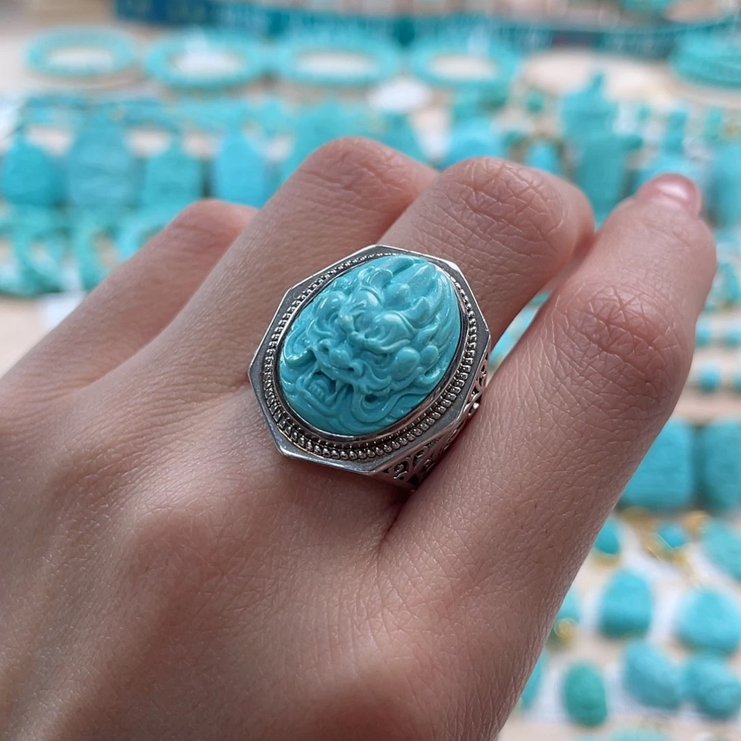 绿松石珠宝奇石银S925镶嵌