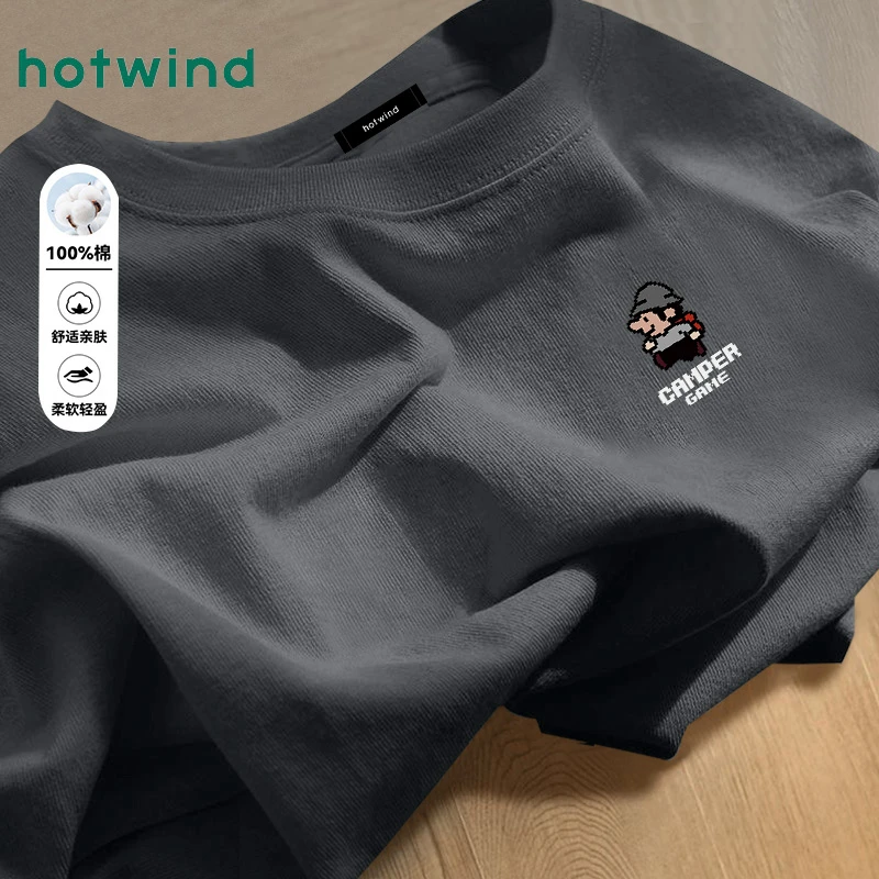Hotwind/热风休闲半袖男款夏季纯棉短袖男t恤青少年潮牌百搭半袖