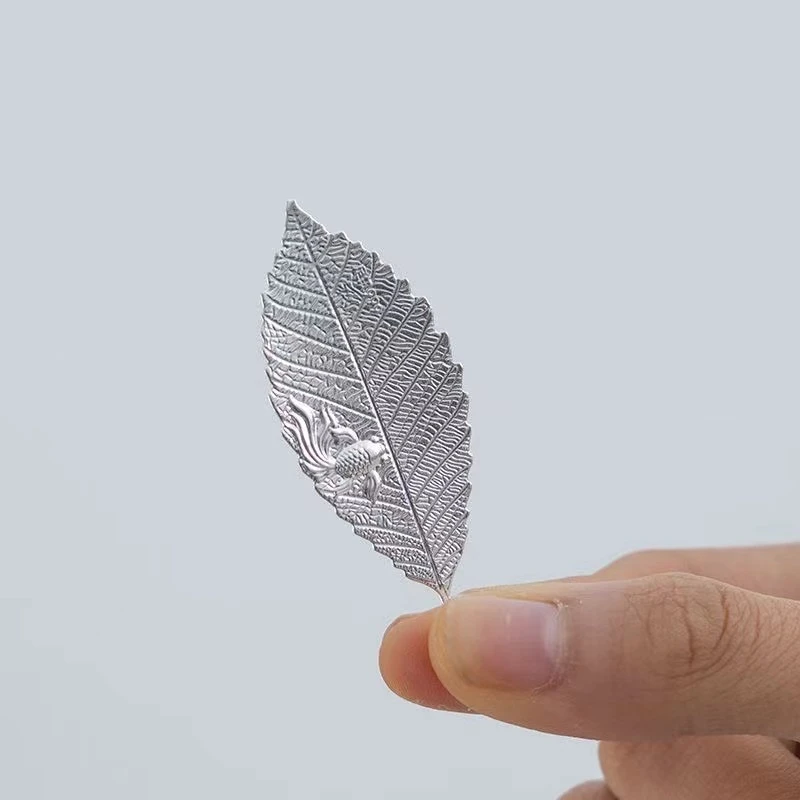 足银银制品 【玖凤楼珠宝】足银999锦鲤小叶子泡茶神器茶道配件