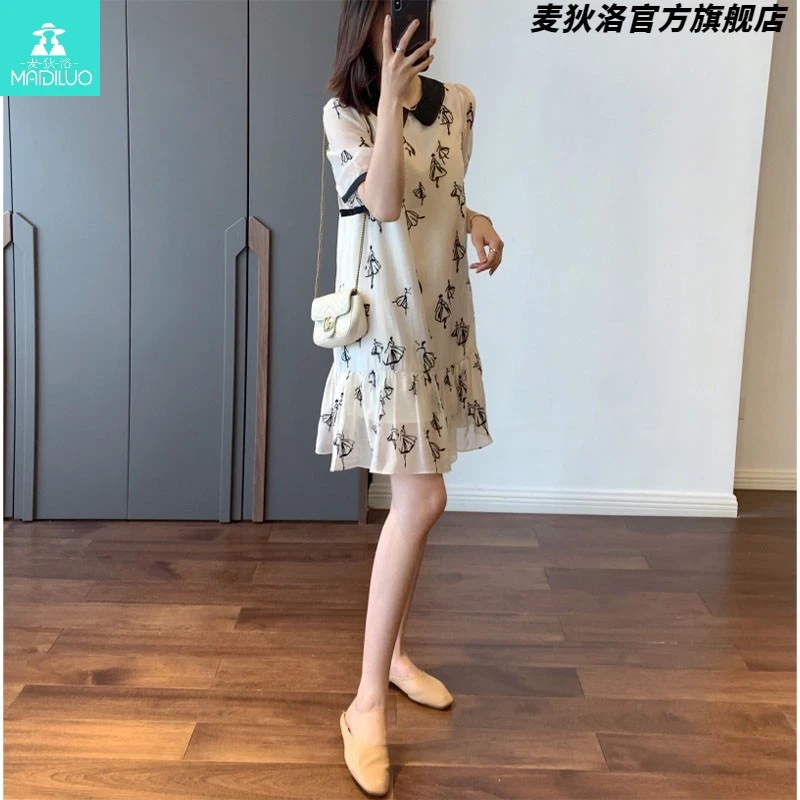 2025年夏季新款小个子温柔风连衣裙女气质印花娃娃领裙子减龄显瘦