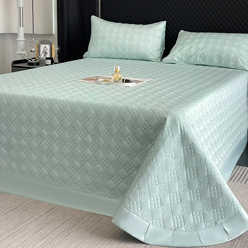 全棉床盖三件套防滑长绒棉三层夹棉床盖床笠三件套四季款床上用品