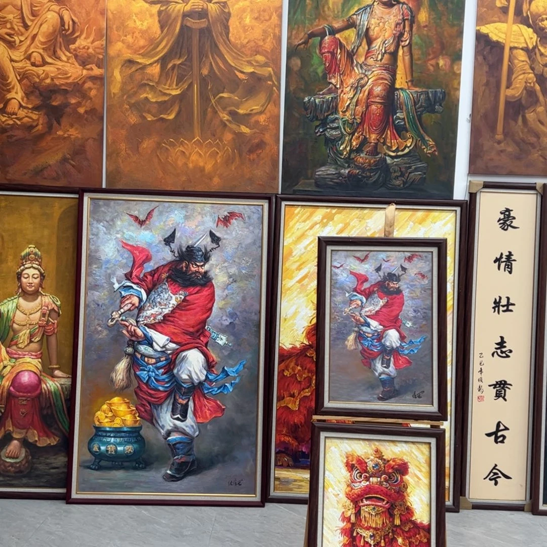 油画钟馗画作带框50*70