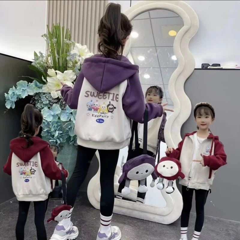 连帽休闲风女普通外套女童秋装洋气网红童装韩版中大童加厚上衣潮