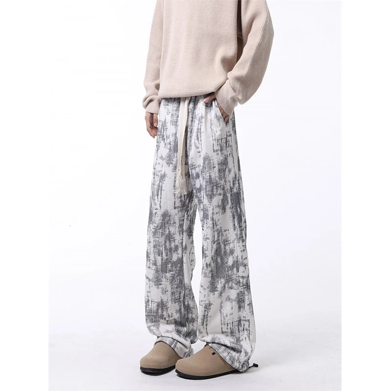 美式扎染休闲裤子男款秋季高街vibe阔腿卫裤宽松显瘦直筒运动长裤