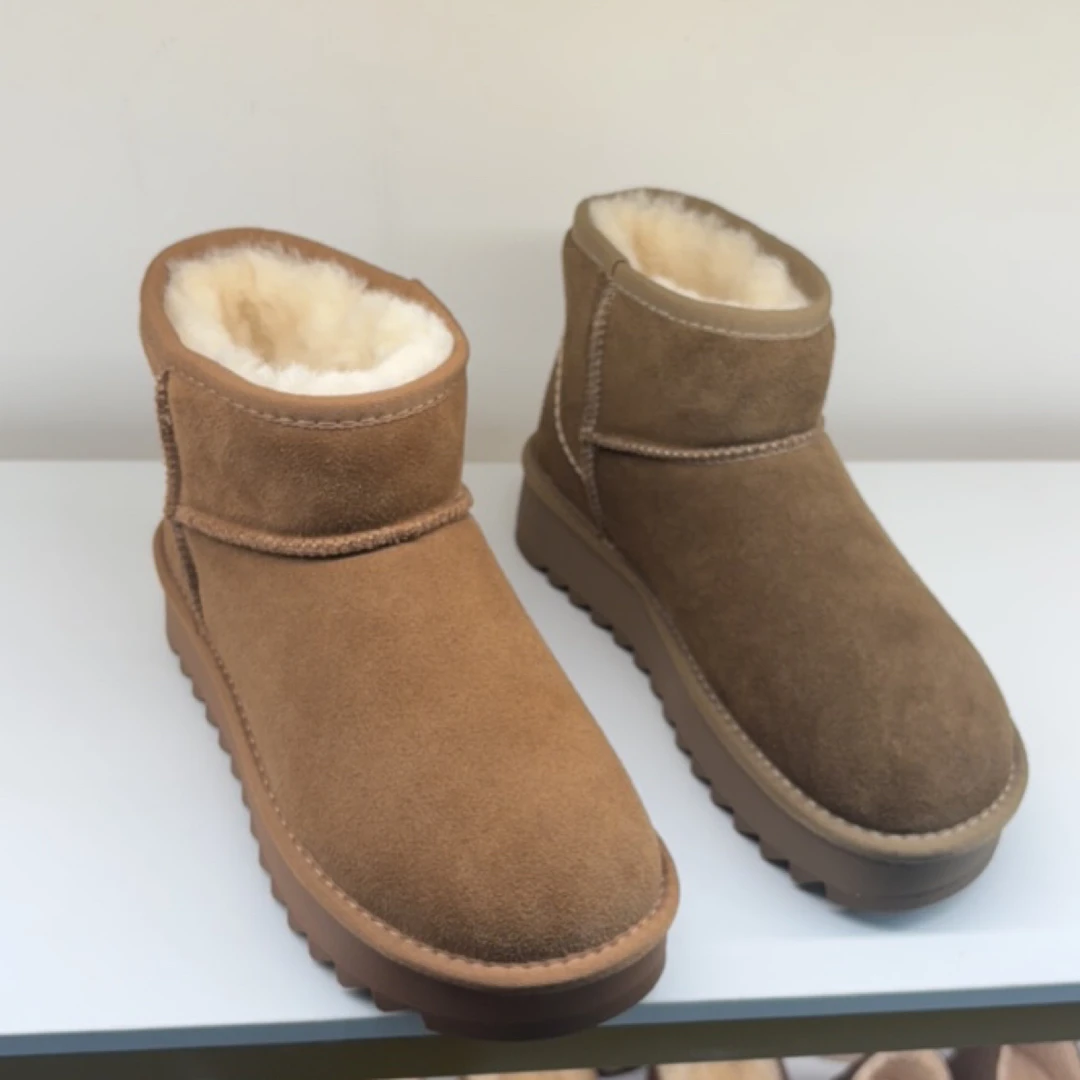 女鞋2025冬新款欧洲站真皮厚底加绒雪地靴女短靴600-908