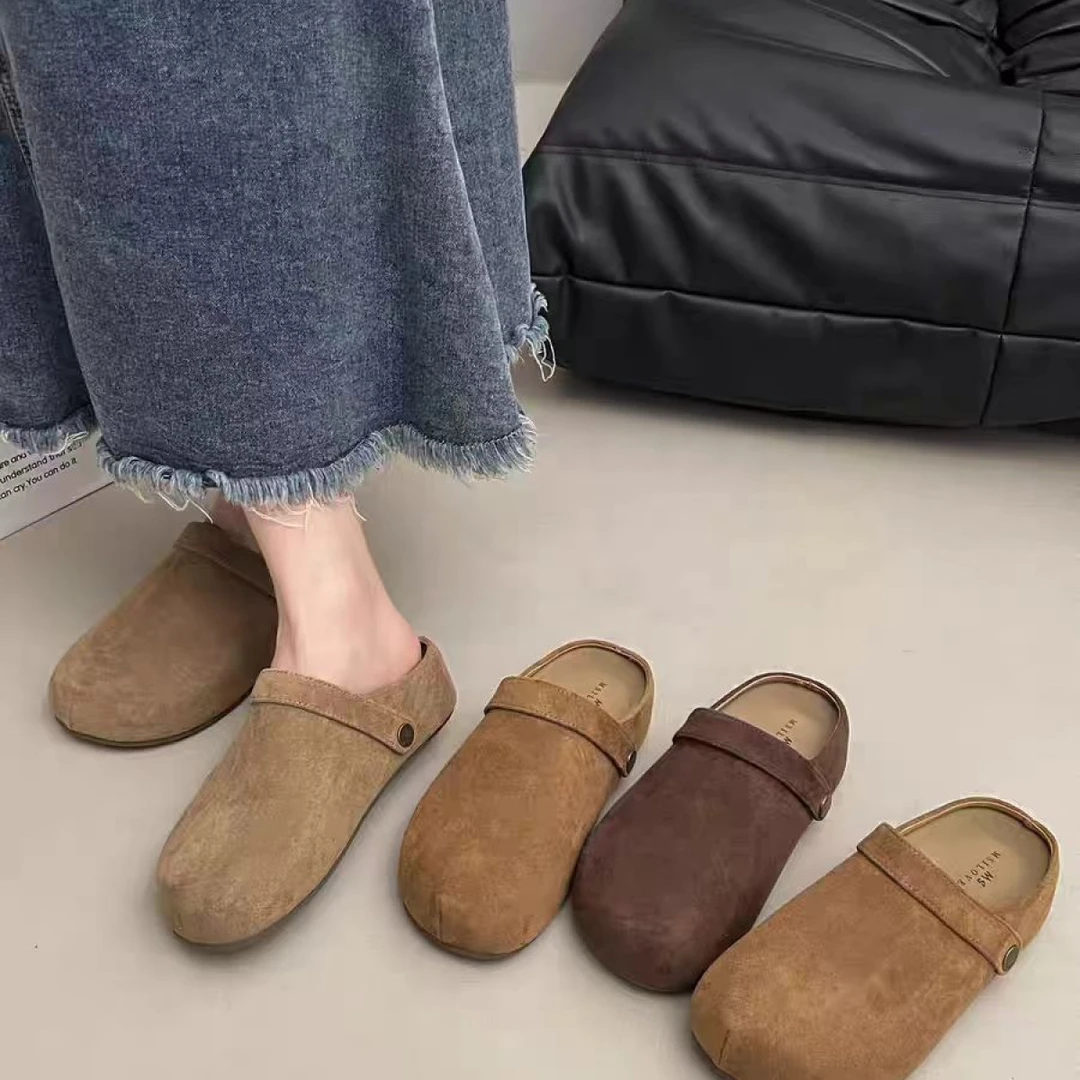 清两穿超火包头半拖鞋女2025新款秋季小众增高懒人上班勃肯单鞋W