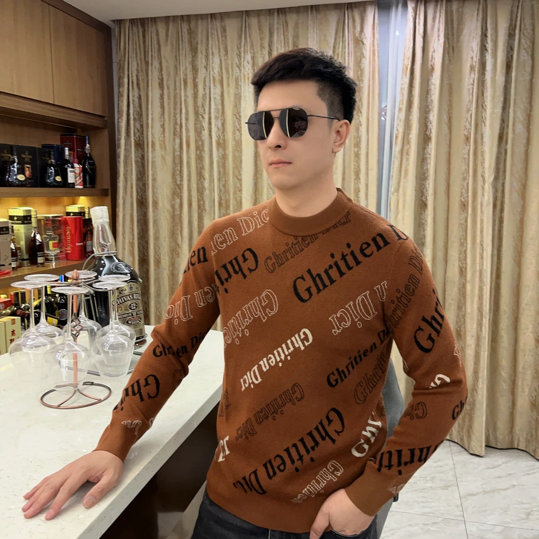 2024秋冬男士新款潮流提花轻奢欧货时尚休闲休闲圆领针织T恤82298