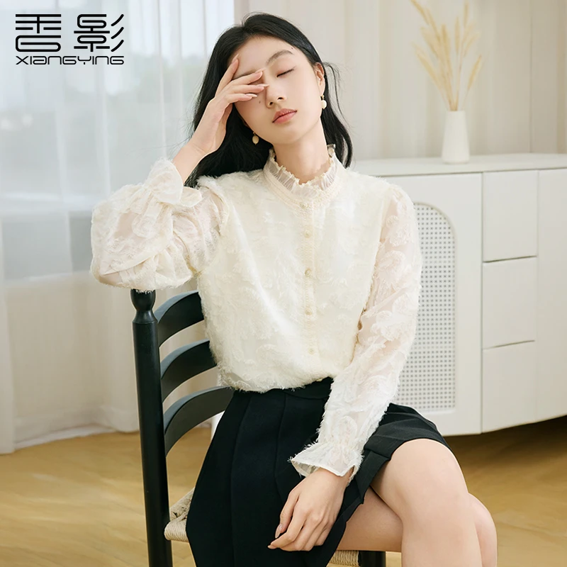 【直播专享】C85W759衬衫 香影高定剪花工艺衬衫女冬季新款木耳边