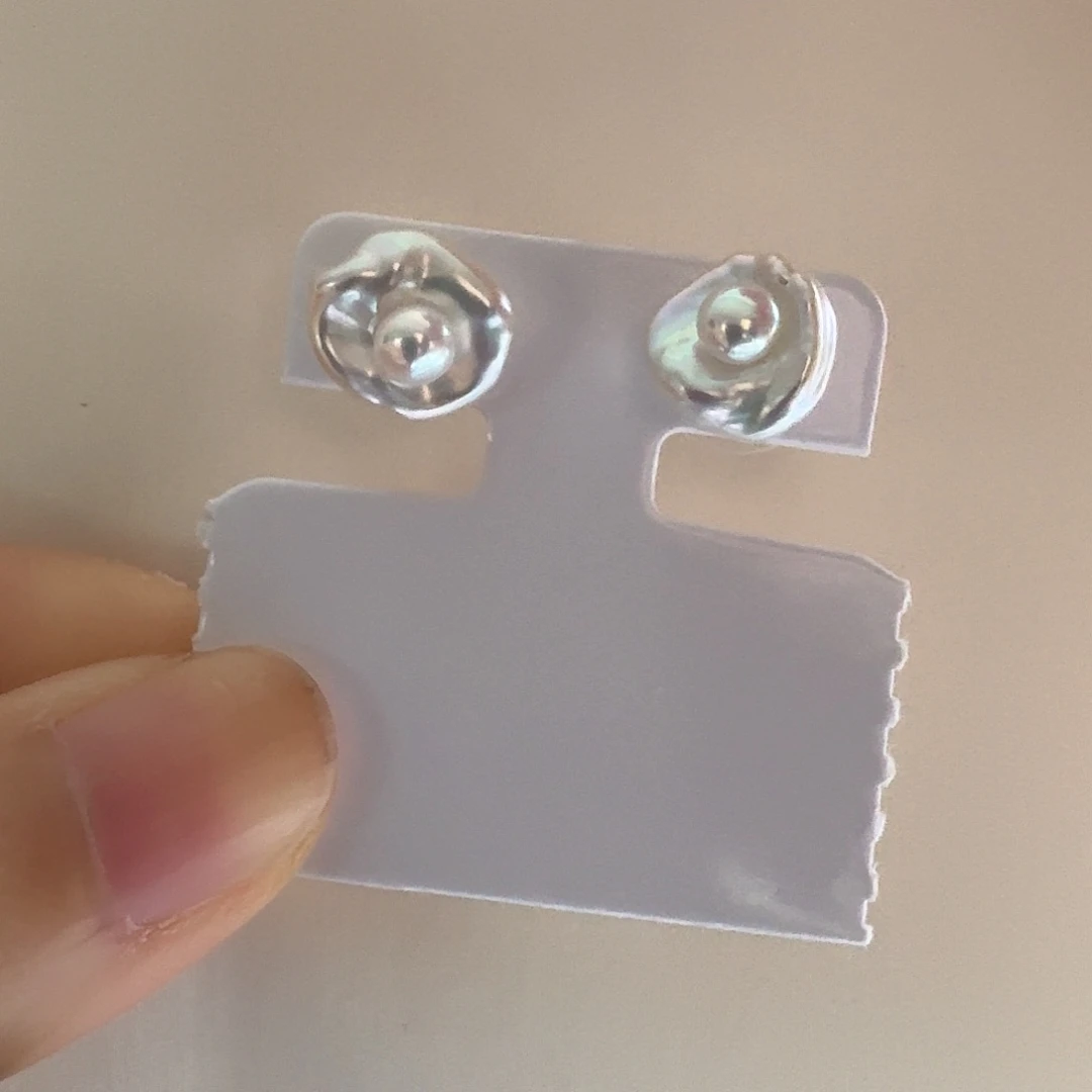 银S925镶嵌淡水珍珠耳饰荷包蛋耳饰